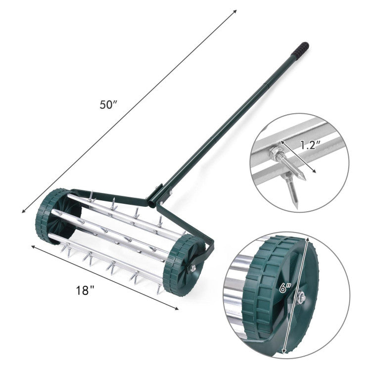 18-Inch Rolling Lawn Aerator (with Non-Slip Handle and Aeration Spikes)