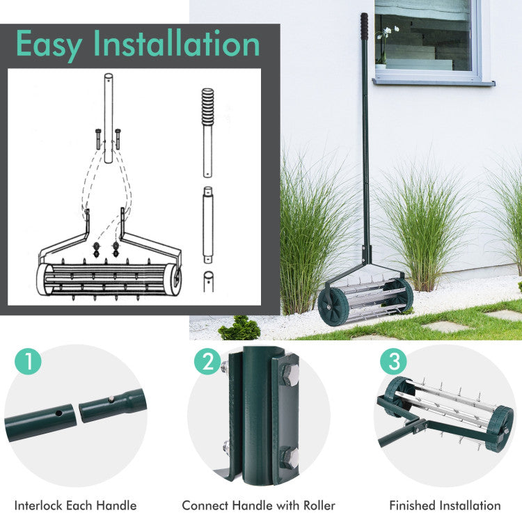18-Inch Rolling Lawn Aerator (with Non-Slip Handle and Aeration Spikes)
