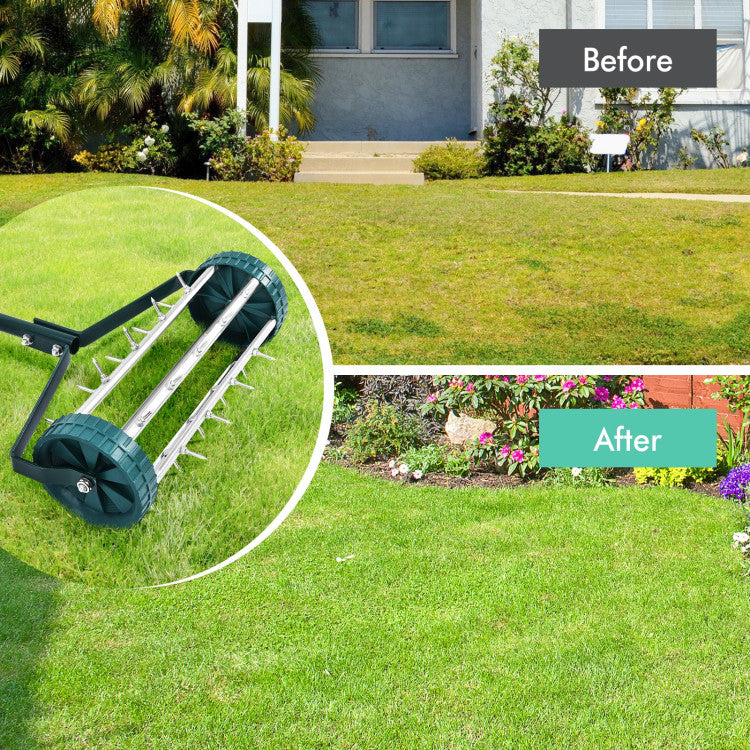 18-Inch Rolling Lawn Aerator (with Non-Slip Handle and Aeration Spikes)