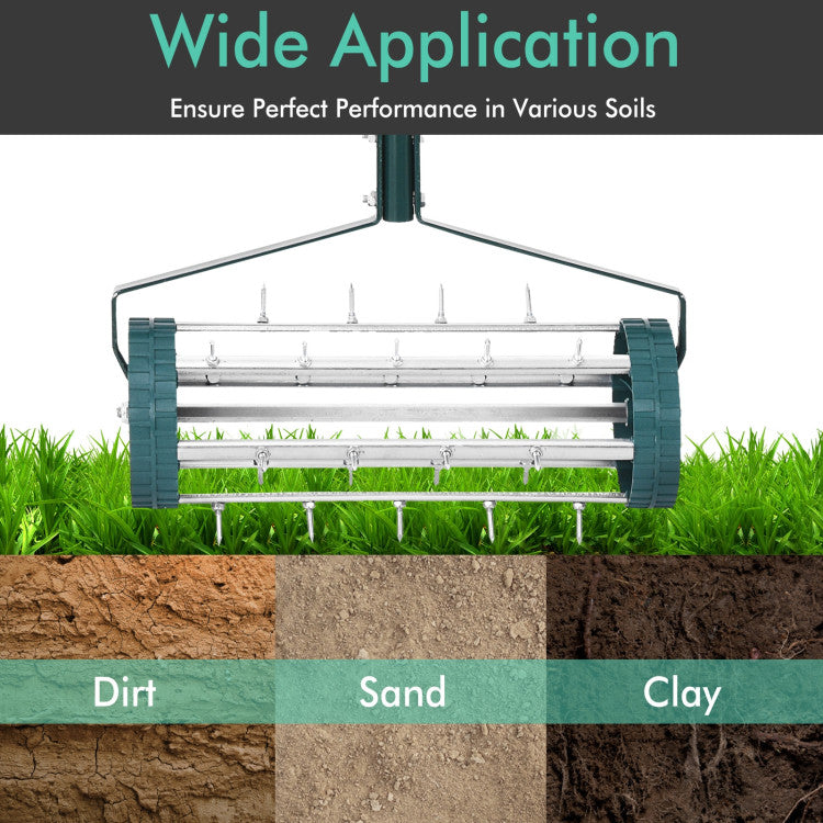 18-Inch Rolling Lawn Aerator (with Non-Slip Handle and Aeration Spikes)
