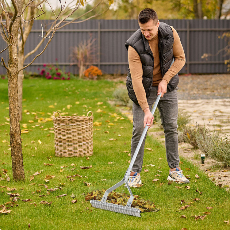 20-inch Wide Aluminum Soil Rake with Long Handle (19 Curved Tines)