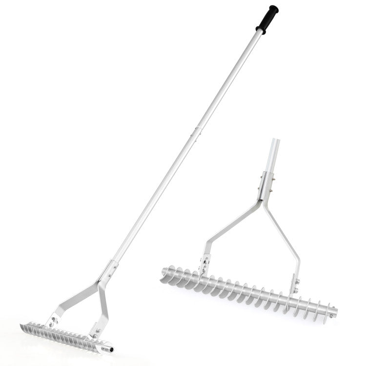 20-inch Wide Aluminum Soil Rake with Long Handle (19 Curved Tines)