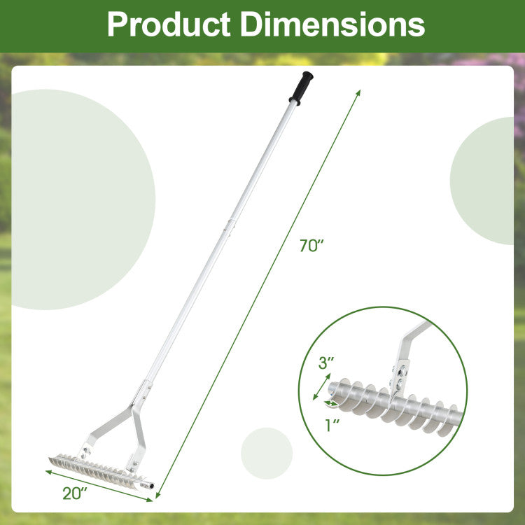 20-inch Wide Aluminum Soil Rake with Long Handle (19 Curved Tines)
