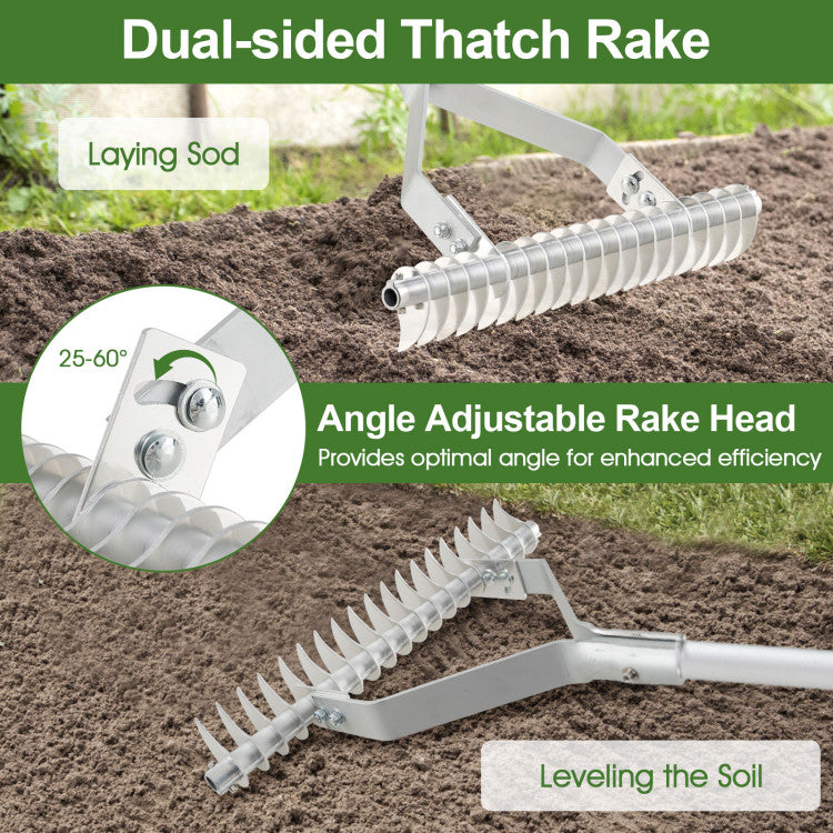 20-inch Wide Aluminum Soil Rake with Long Handle (19 Curved Tines)