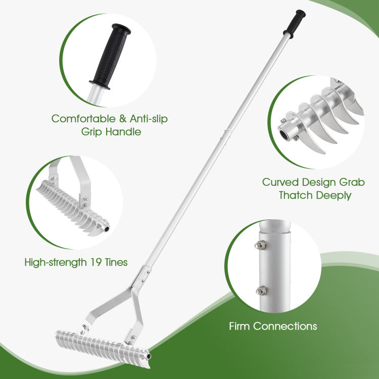 20-inch Wide Aluminum Soil Rake with Long Handle (19 Curved Tines)