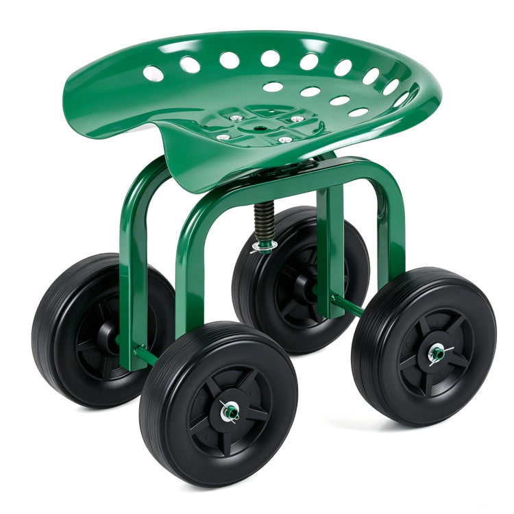Garden Rolling Workseat with 360° Swivel Seat and Adjustable Height