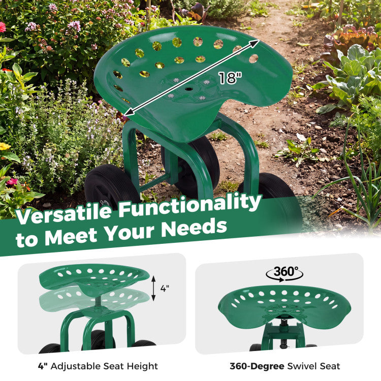Garden Rolling Workseat with 360° Swivel Seat and Adjustable Height