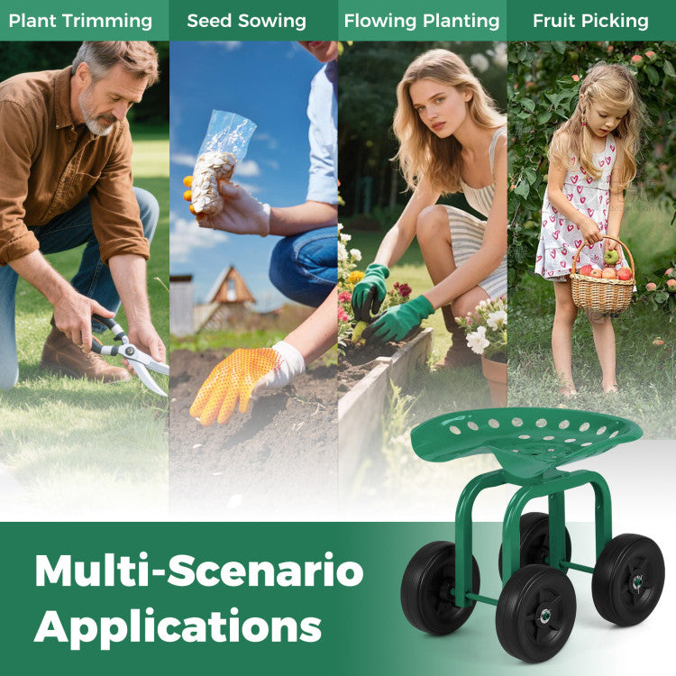 Garden Rolling Workseat with 360° Swivel Seat and Adjustable Height