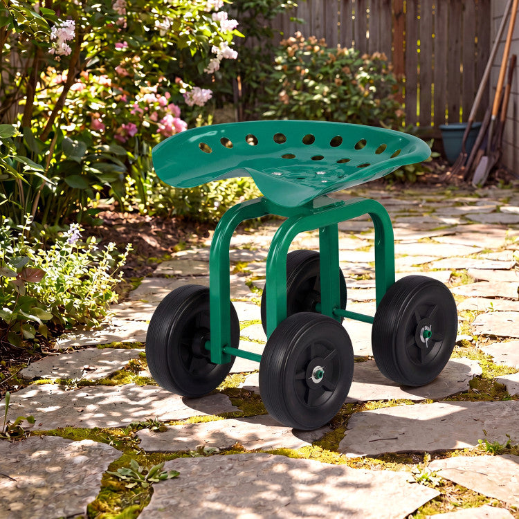 Garden Rolling Workseat with 360° Swivel Seat and Adjustable Height