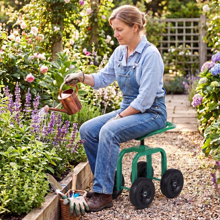 Garden Rolling Workseat with 360° Swivel Seat and Adjustable Height