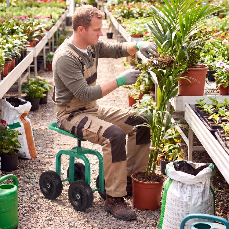 Garden Rolling Workseat with 360° Swivel Seat and Adjustable Height