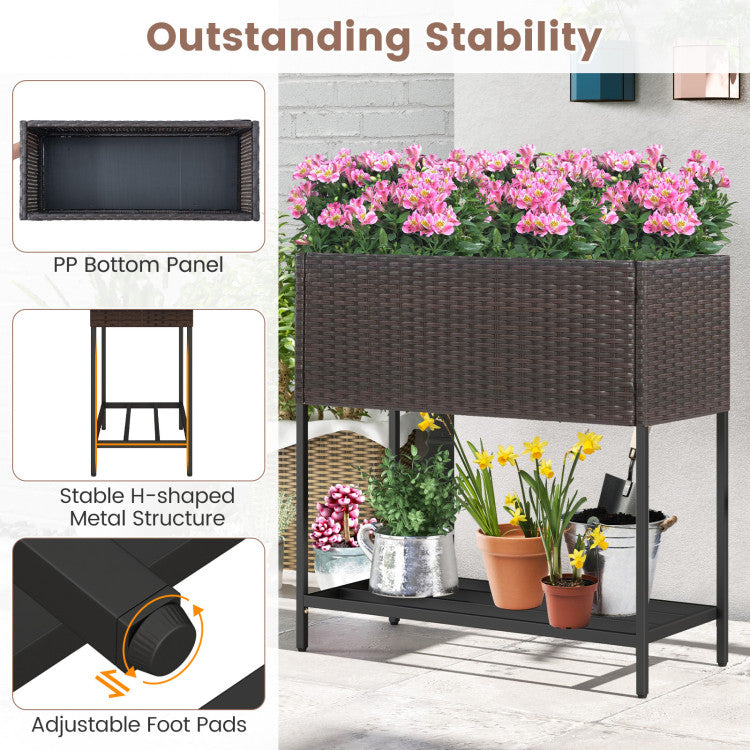 Elevated Garden Planter with Rattan Finish Bottom Shelf