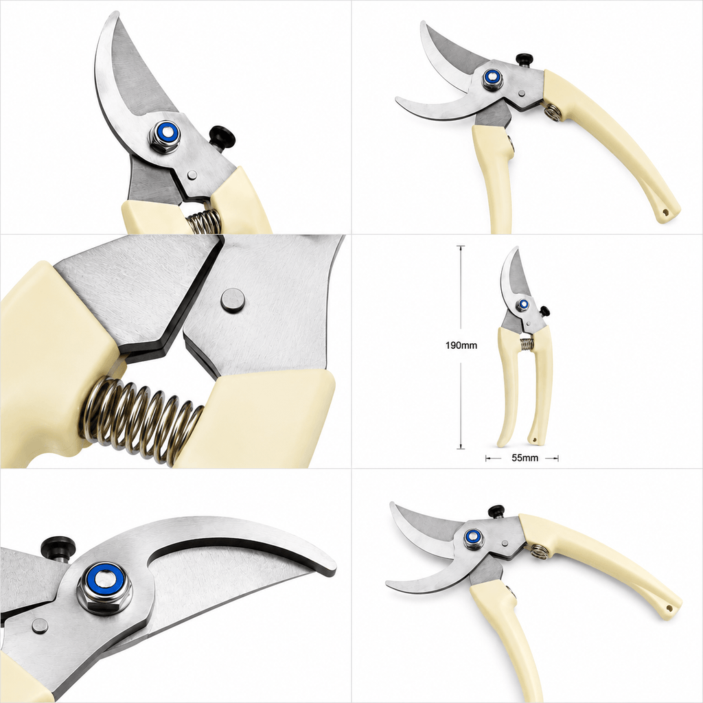 Gardening Scissors Pruning Shears, Off-white Handle, Stainless Steel Blades, for Pruning Branches